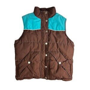 Cowgirl Hardware USA Youth Girls Fleece Lined Puffer Vest  Size L  Brown / Blue